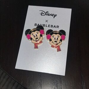 Disney Baublebar Minnie Mouse earrings with ear muffs and scarf. NIB